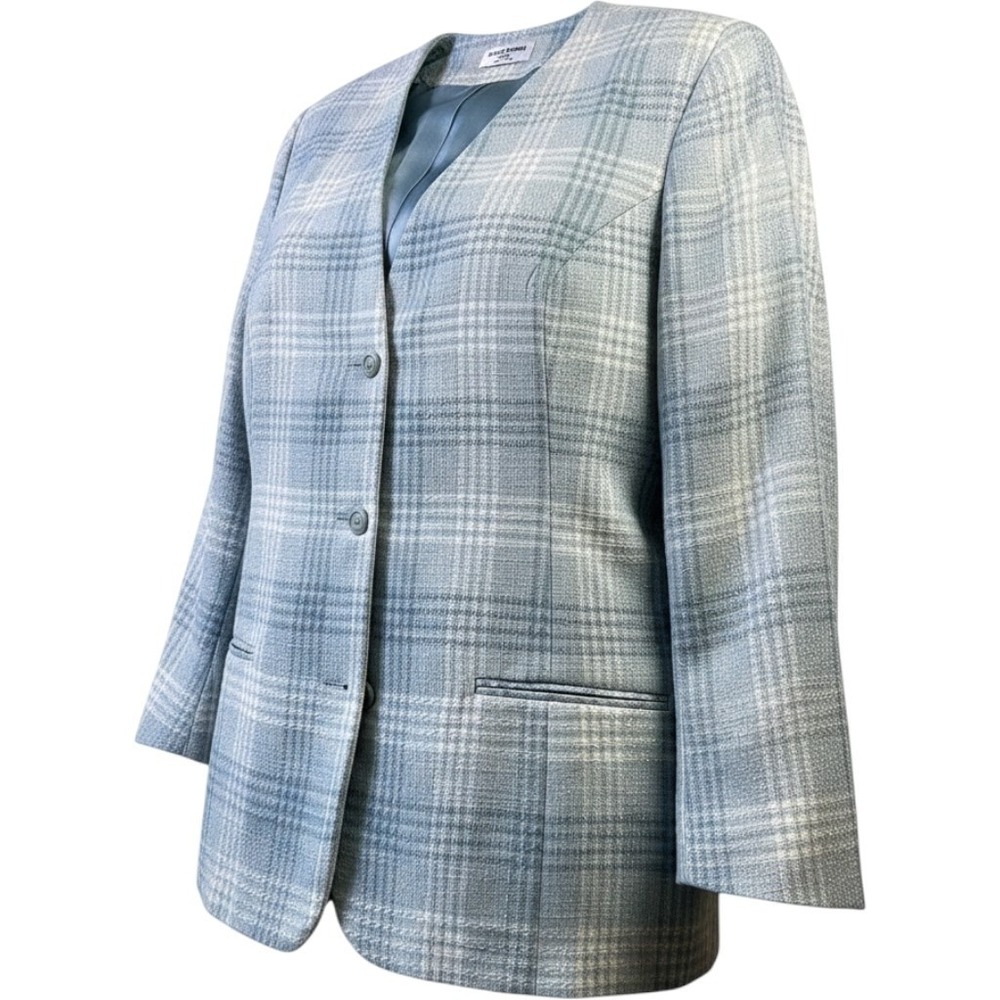 Alfred Dunner Plus Size Jacket Blazer Tweed Aqua Cream Plaid Pockets 24 24W